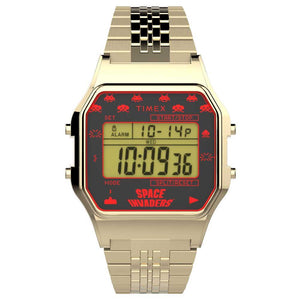 Timex T80 x Space Invaders Gold Watch TW2V30100