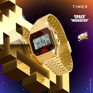 Timex T80 x Space Invaders Gold Watch TW2V30100