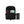 Black backpack with items including a red cup, camera, and phone on a white background