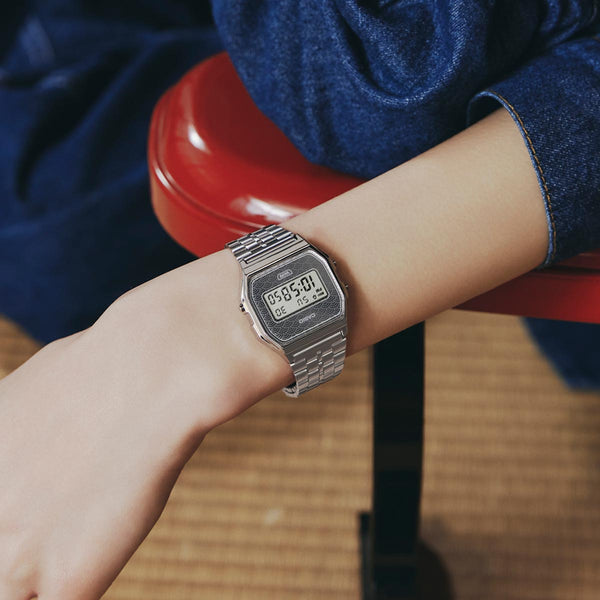 Casio Vintage Japan Seigaiha Pattern Silver Watch A159WEVJ-7