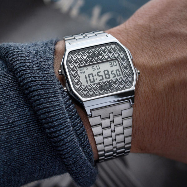 Casio Vintage Japan Seigaiha Pattern Silver Watch A159WEVJ-7