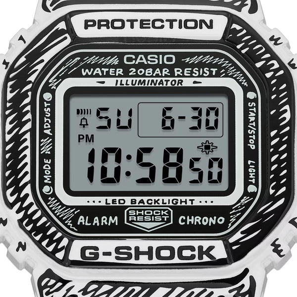 G-Shock x Joshua Vides White Watch DW-5600JV-7 Face