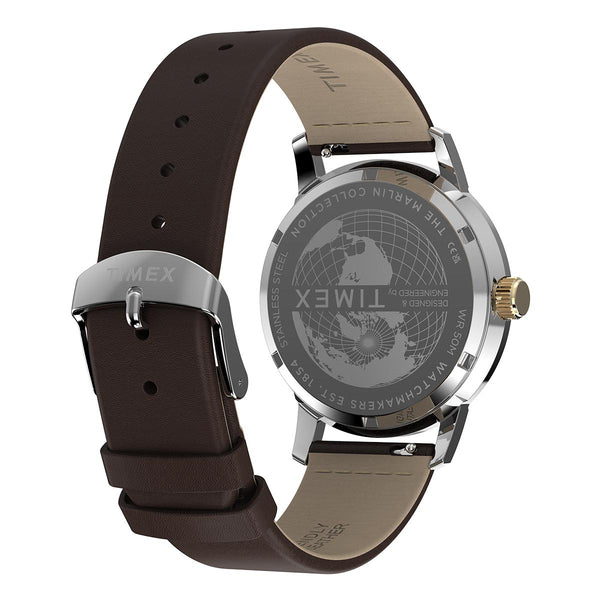 Timex Marlin Quartz GMT Brown Watch Leather Strap