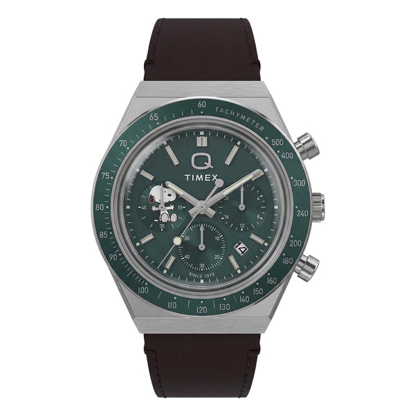 Q Timex Peanuts Snoopy Chronograph Green Watch TW6A04400