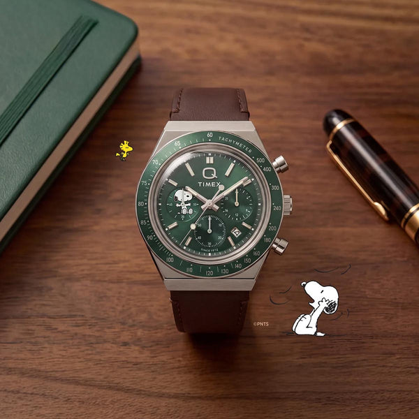 Q Timex Peanuts Snoopy Chronograph Green Watch TW6A04400