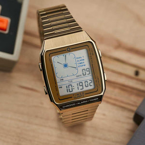 Q Timex Digital LCA Gold Watch TW2U72500