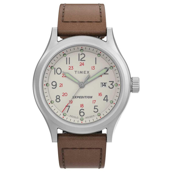 Timex Expedition Sierra Silver Brown 41mm Watch TW2V07300